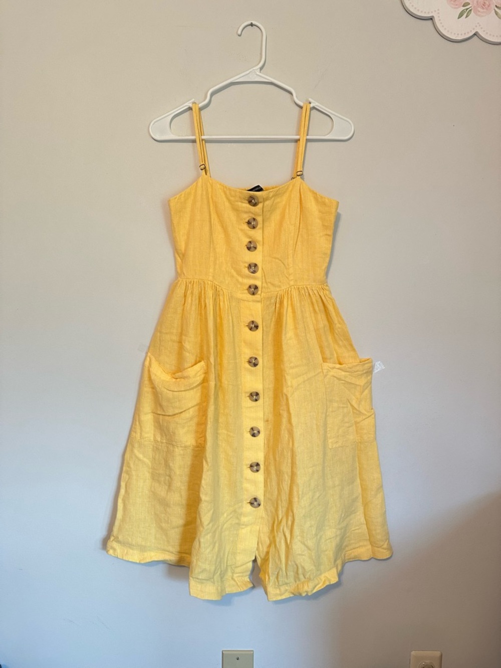 Forever 21 Yellow Button-Front Sundress with Pockets